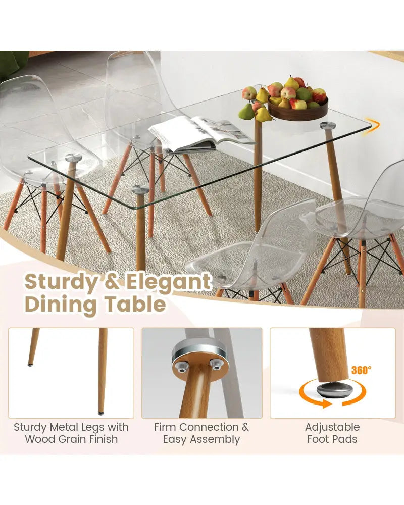 5 Pieces Rectangle Dining Table Set with 51 Inch Glass Tabletop-Transparent - Transparent - Dining Room Sets