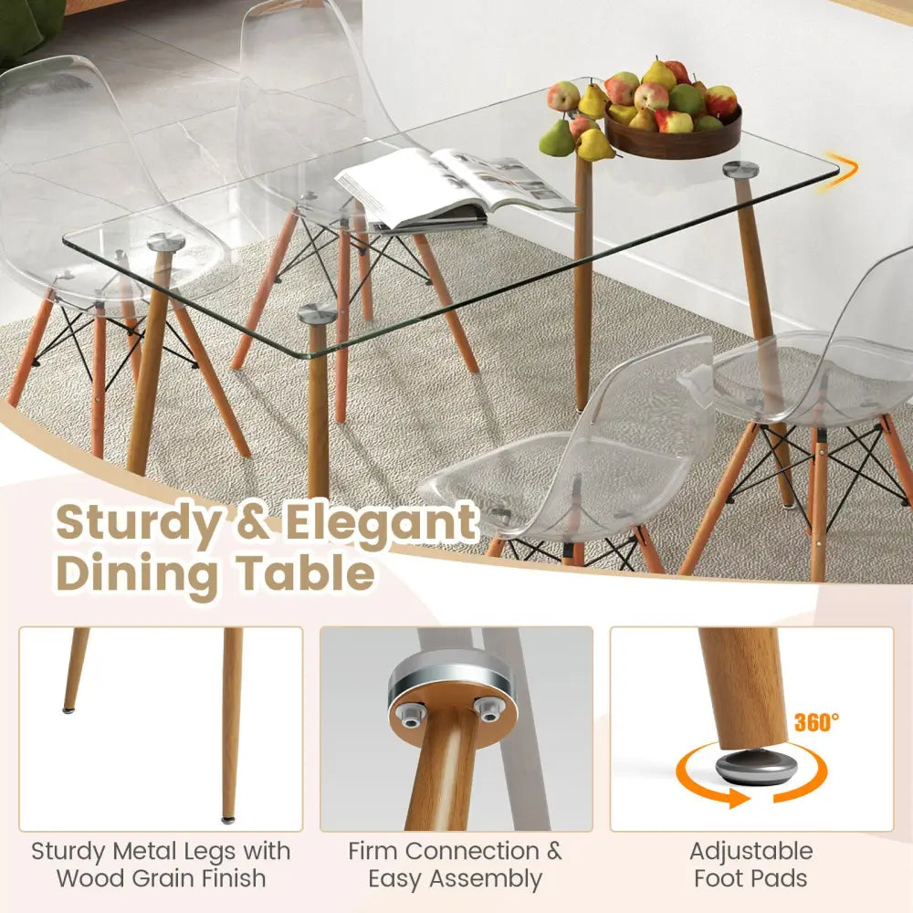 5 Pieces Rectangle Dining Table Set with 51 Inch Glass Tabletop-Transparent Costway