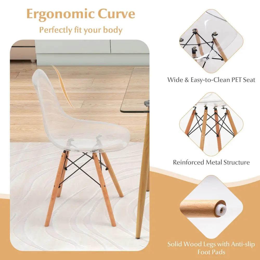 5 Pieces Rectangle Dining Table Set with 51 Inch Glass Tabletop-Transparent Costway