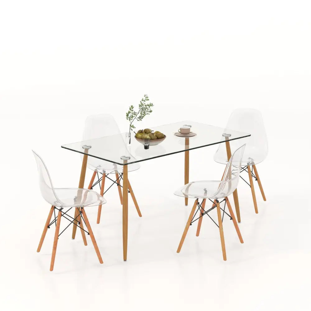 5 Pieces Rectangle Dining Table Set with 51 Inch Glass Tabletop-Transparent Costway