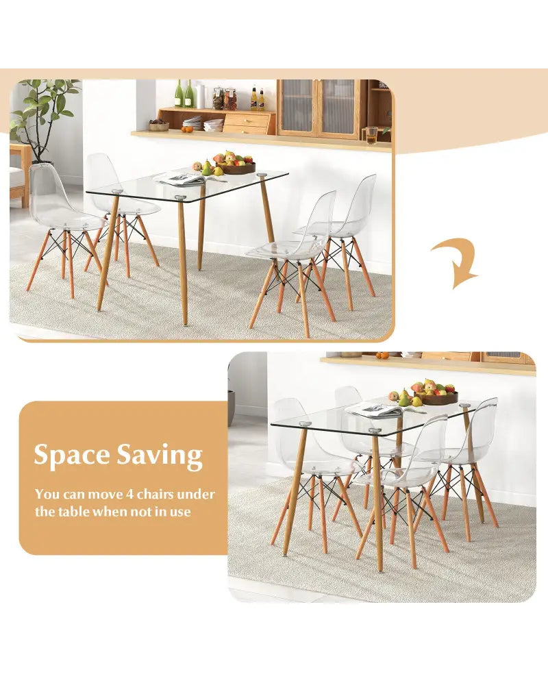 5 Pieces Rectangle Dining Table Set with 51 Inch Glass Tabletop-Transparent - Transparent - Dining Room Sets