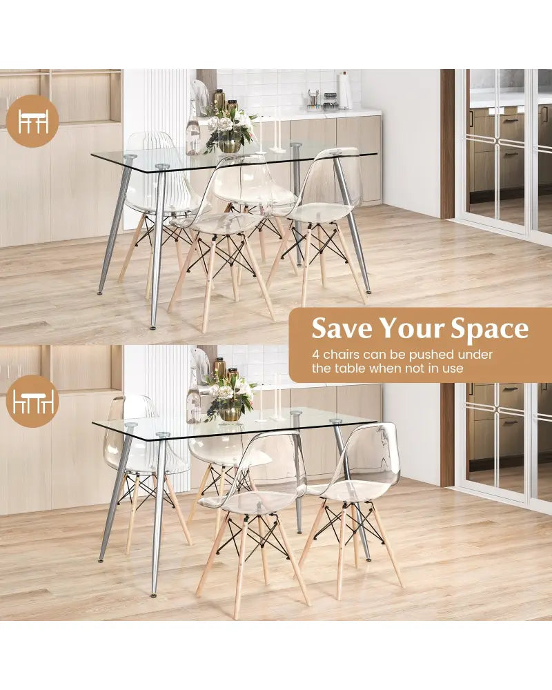 5 Pieces Rectangle Dining Table Set with 51 Inch Glass Tabletop-Gray - Gray - Dining Room Sets