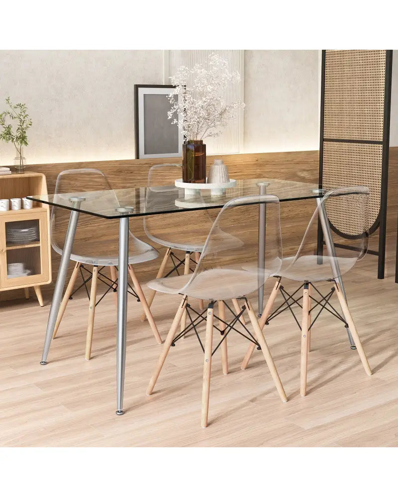 5 Pieces Rectangle Dining Table Set with 51 Inch Glass Tabletop-Gray - Gray - Dining Room Sets