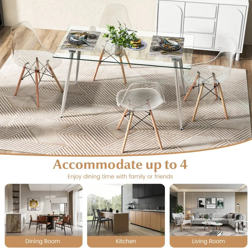 5 Pieces Rectangle Dining Table Set with 51 Inch Glass Tabletop-Gray Costway