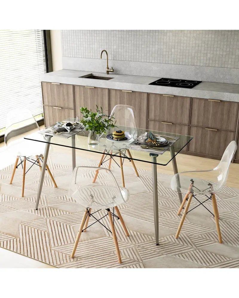 5 Pieces Rectangle Dining Table Set with 51 Inch Glass Tabletop-Gray - Gray - Dining Room Sets