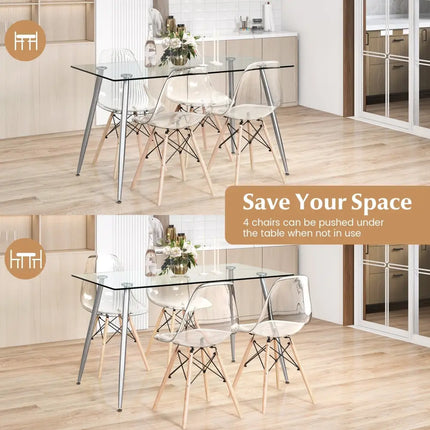 5 Pieces Rectangle Dining Table Set with 51 Inch Glass Tabletop-Gray Costway