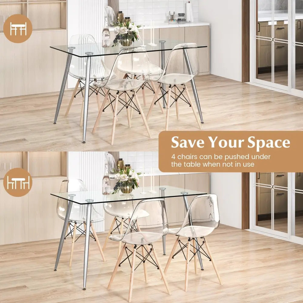 5 Pieces Rectangle Dining Table Set with 51 Inch Glass Tabletop-Gray Costway