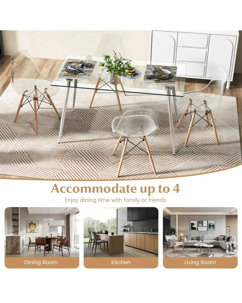 5 Pieces Rectangle Dining Table Set with 51 Inch Glass Tabletop-Gray - Gray - Dining Room Sets