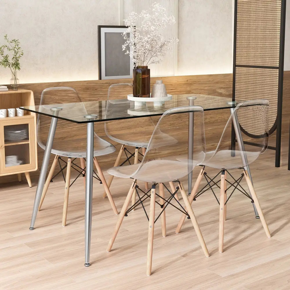 5 Pieces Rectangle Dining Table Set with 51 Inch Glass Tabletop-Gray Costway