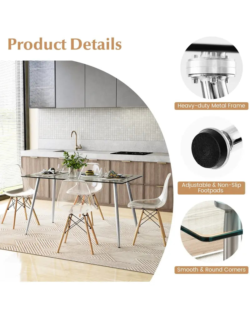 5 Pieces Rectangle Dining Table Set with 51 Inch Glass Tabletop-Gray - Gray - Dining Room Sets