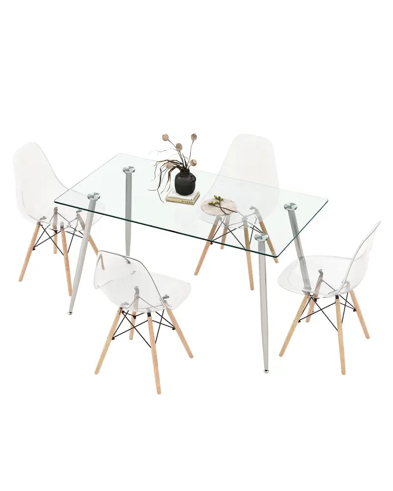 5 Pieces Rectangle Dining Table Set with 51 Inch Glass Tabletop-Gray - Gray - Dining Room Sets