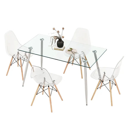 5 Pieces Rectangle Dining Table Set with 51 Inch Glass Tabletop-Gray Costway