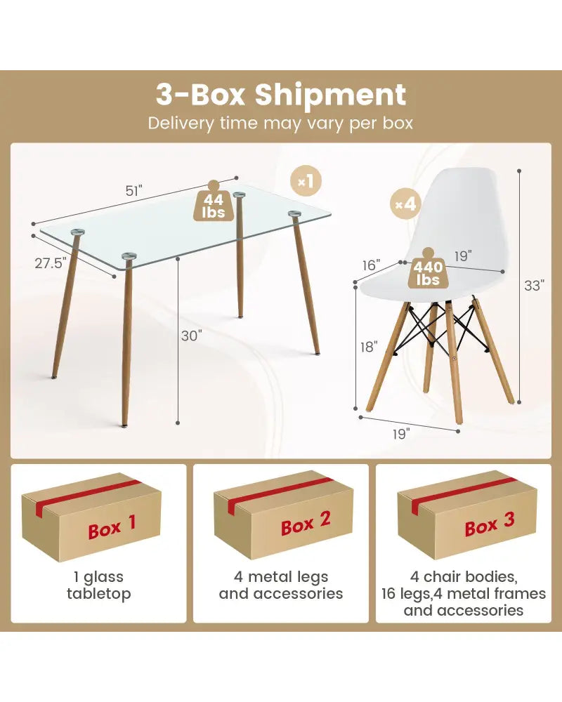 5 Pieces Rectangle Dining Table Set with 51 Inch Glass Tabletop-White - White - Dining Room Sets