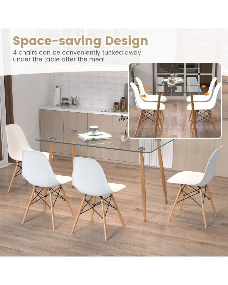 5 Pieces Rectangle Dining Table Set with 51 Inch Glass Tabletop-White - White - Dining Room Sets