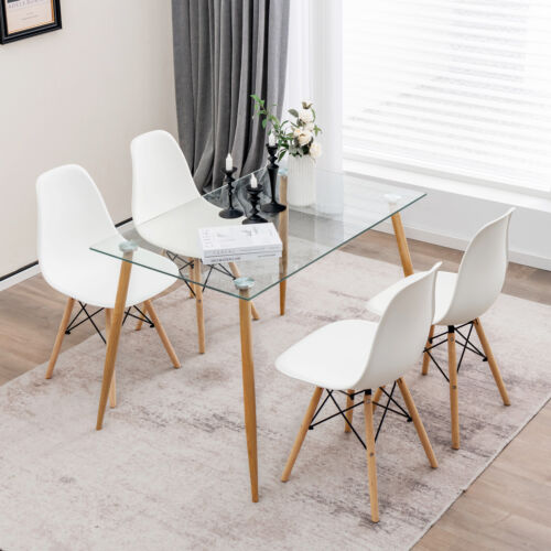 5 Pieces Rectangle Dining Table Set with 51 Inch Glass Tabletop-White Costway