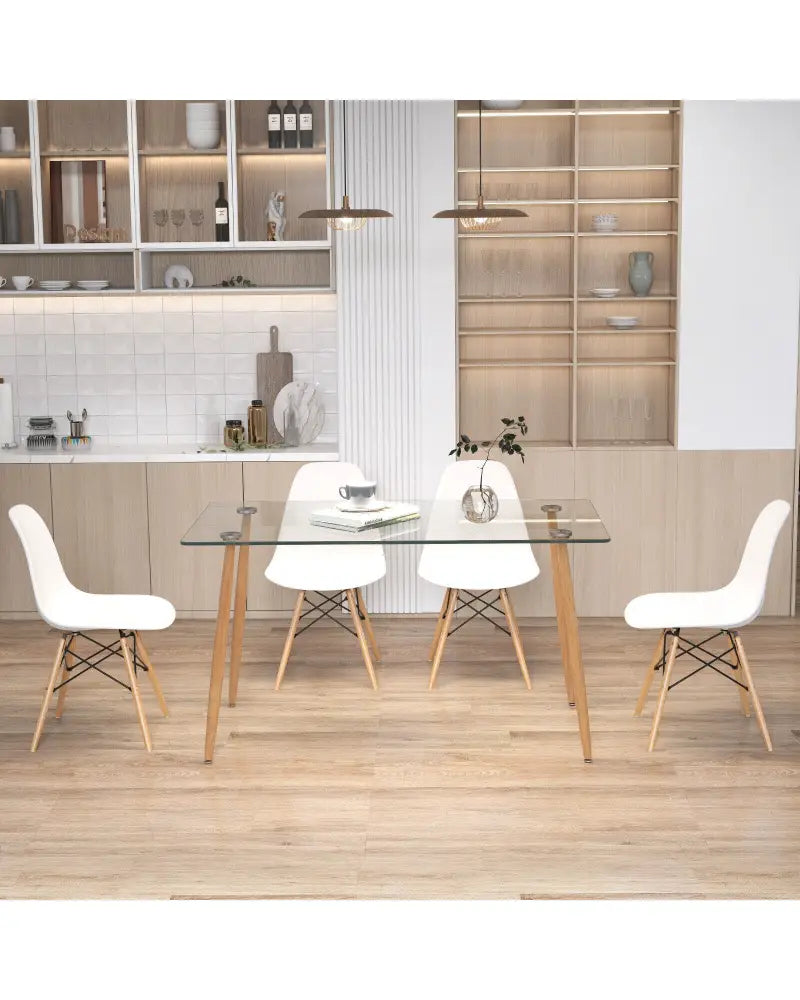 5 Pieces Rectangle Dining Table Set with 51 Inch Glass Tabletop-White - White - Dining Room Sets