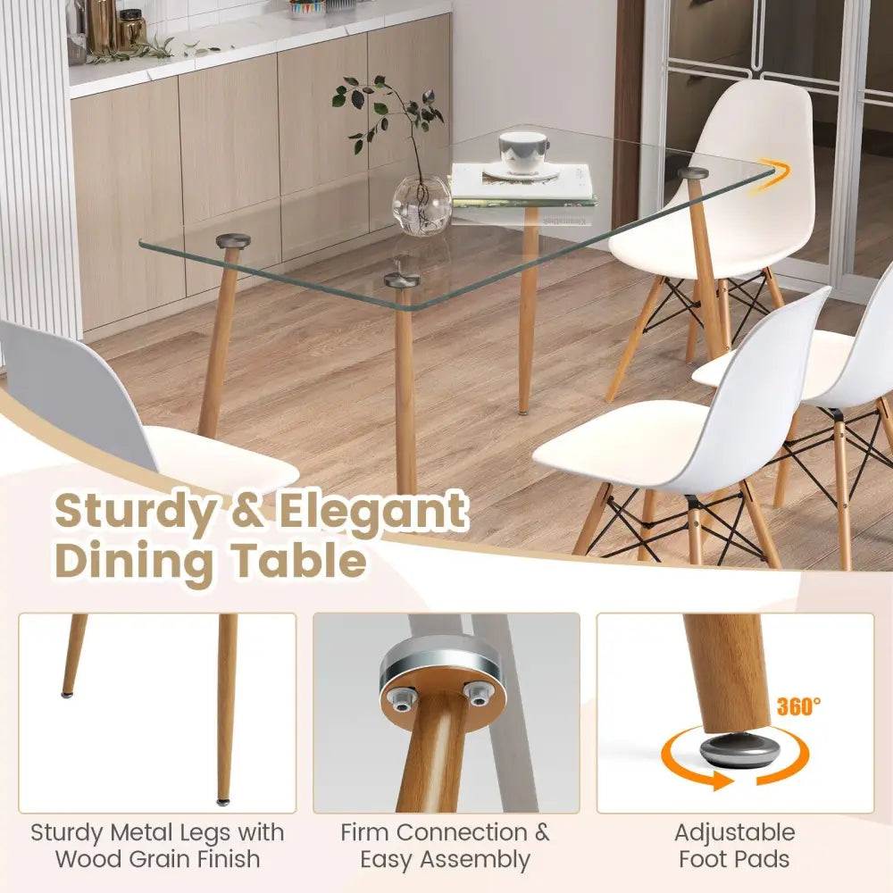 5 Pieces Rectangle Dining Table Set with 51 Inch Glass Tabletop-White Costway