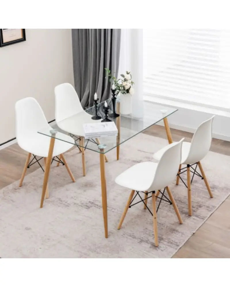 5 Pieces Rectangle Dining Table Set with 51 Inch Glass Tabletop-White - White - Dining Room Sets