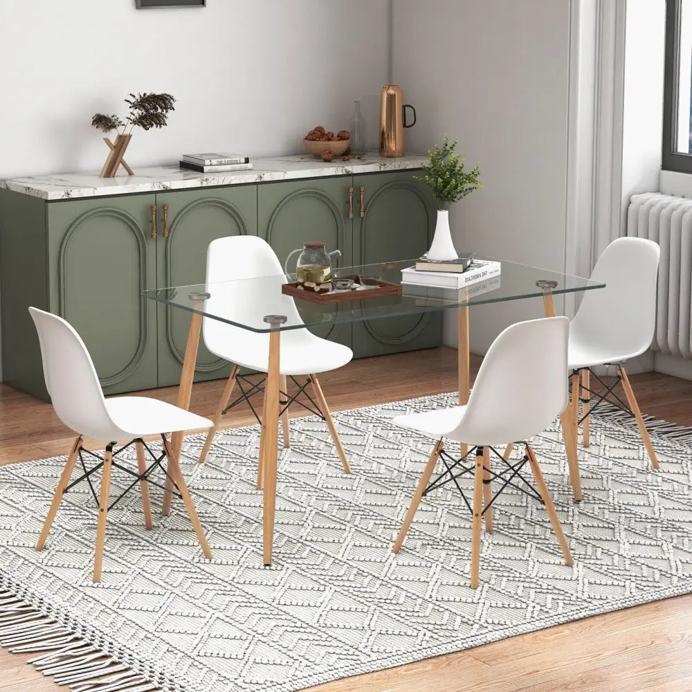 5 Pieces Rectangle Dining Table Set with 51 Inch Glass Tabletop-White Costway