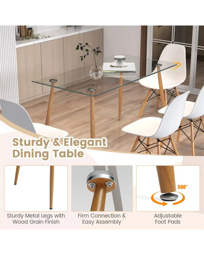 5 Pieces Rectangle Dining Table Set with 51 Inch Glass Tabletop-White - White - Dining Room Sets