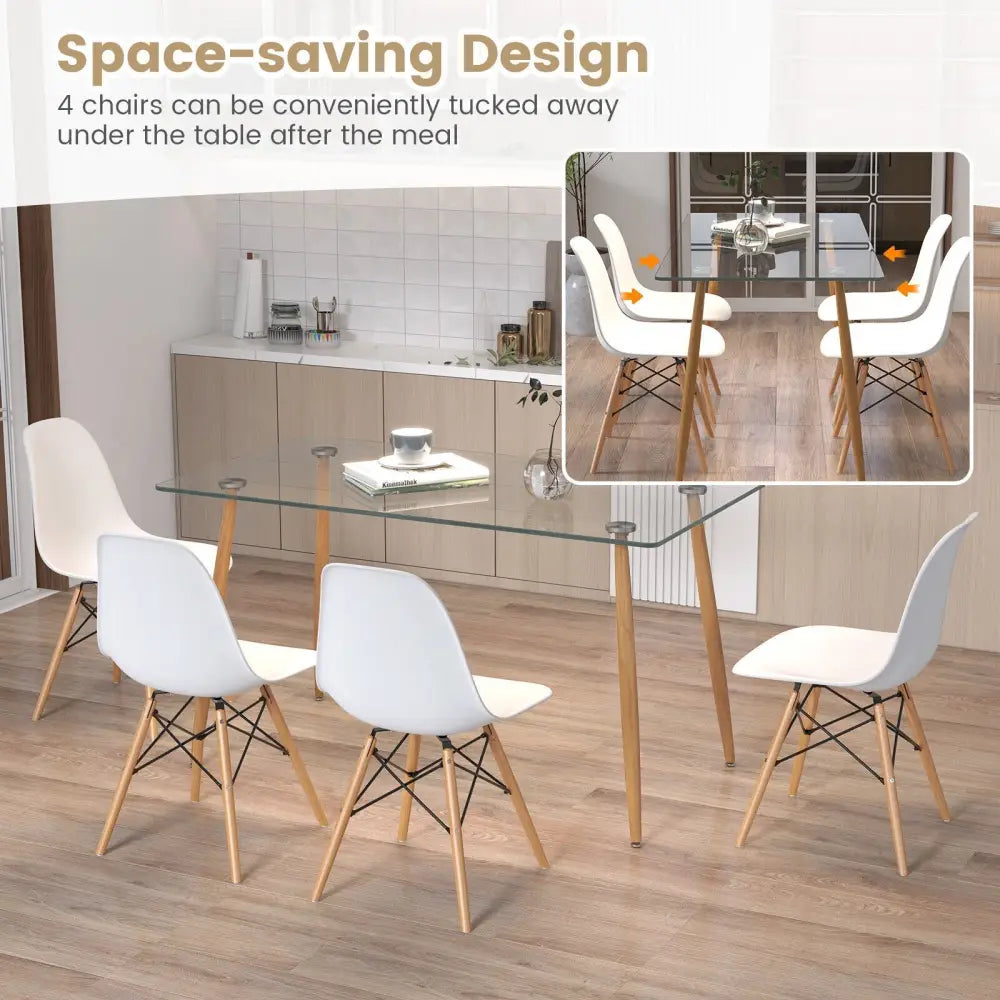 5 Pieces Rectangle Dining Table Set with 51 Inch Glass Tabletop-White Costway