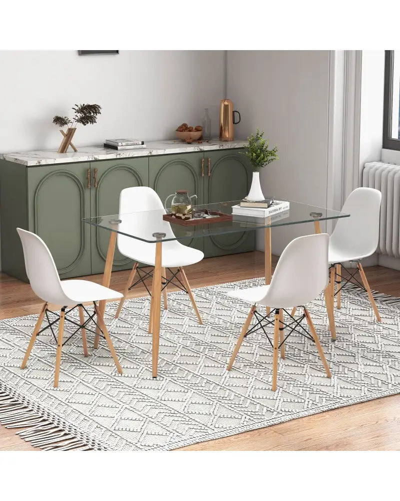 5 Pieces Rectangle Dining Table Set with 51 Inch Glass Tabletop-White - White - Dining Room Sets