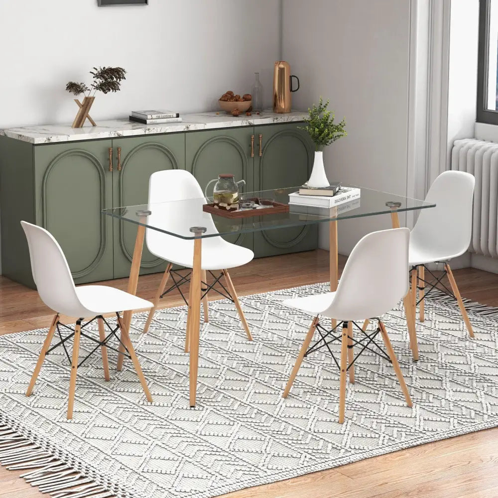 5 Pieces Rectangle Dining Table Set with 51 Inch Glass Tabletop-White - White - Dining Room Sets