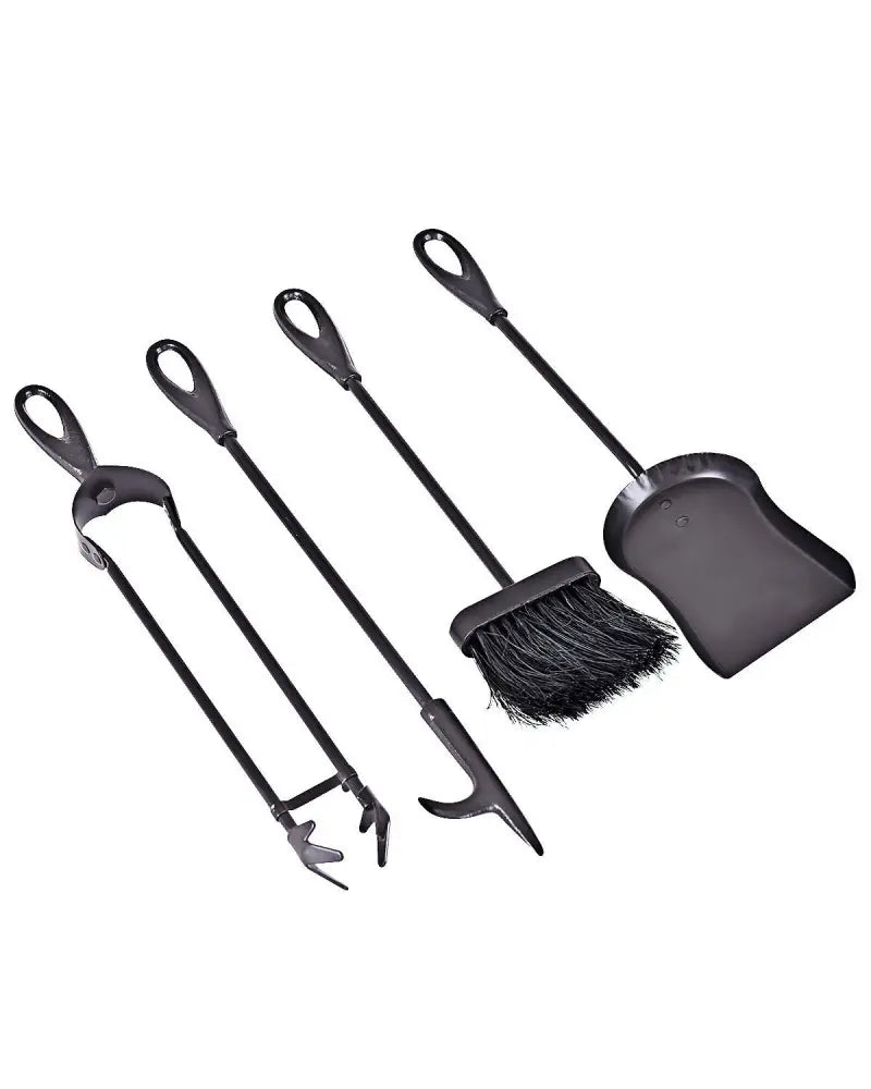 5 Pieces Rustic Heavy Duty Compact Wrought Iron Fireplace Tools Set - Black - Fireplace Tools