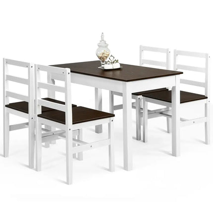 5 Pieces Solid Wood Compact Kitchen Dining Set-Walnut Costway
