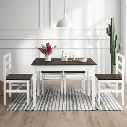 5 Pieces Solid Wood Compact Kitchen Dining Set-Walnut Costway