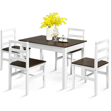 5 Pieces Solid Wood Compact Kitchen Dining Set-Walnut Costway
