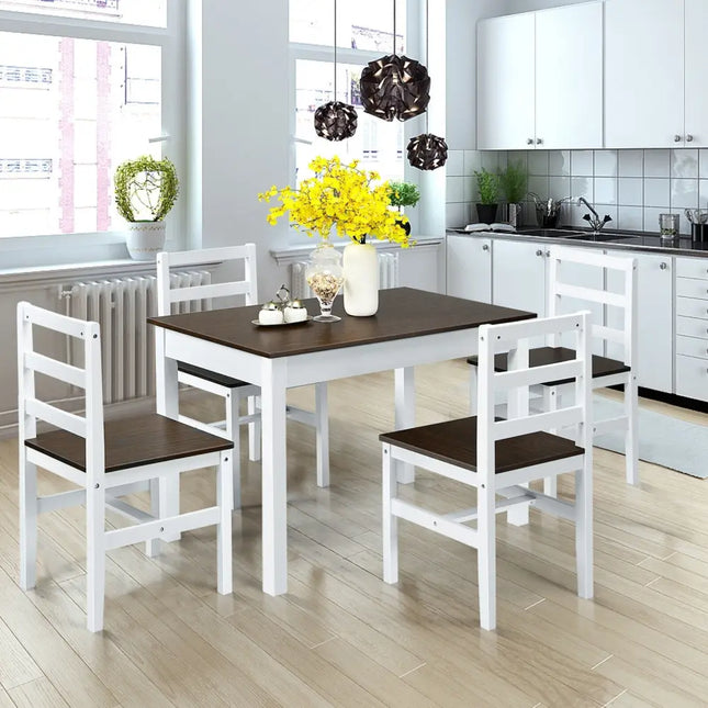 5 Pieces Solid Wood Compact Kitchen Dining Set-Walnut Costway
