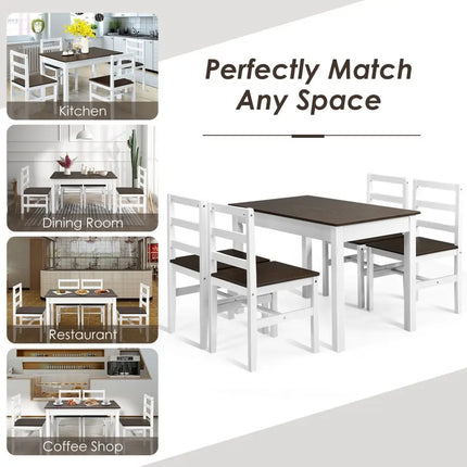 5 Pieces Solid Wood Compact Kitchen Dining Set-Walnut Costway