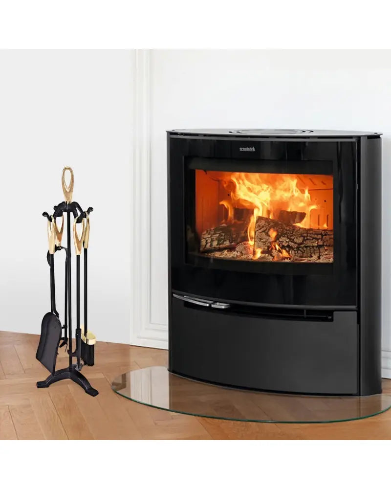 5 Pieces Stylish Gold Iron Fireplace Tools Set - Golden - Fireplace Tools