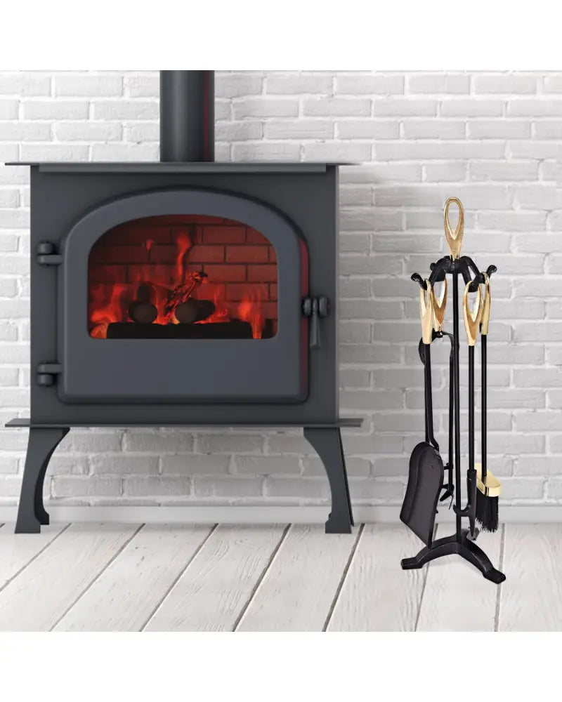 5 Pieces Stylish Gold Iron Fireplace Tools Set - Golden - Fireplace Tools