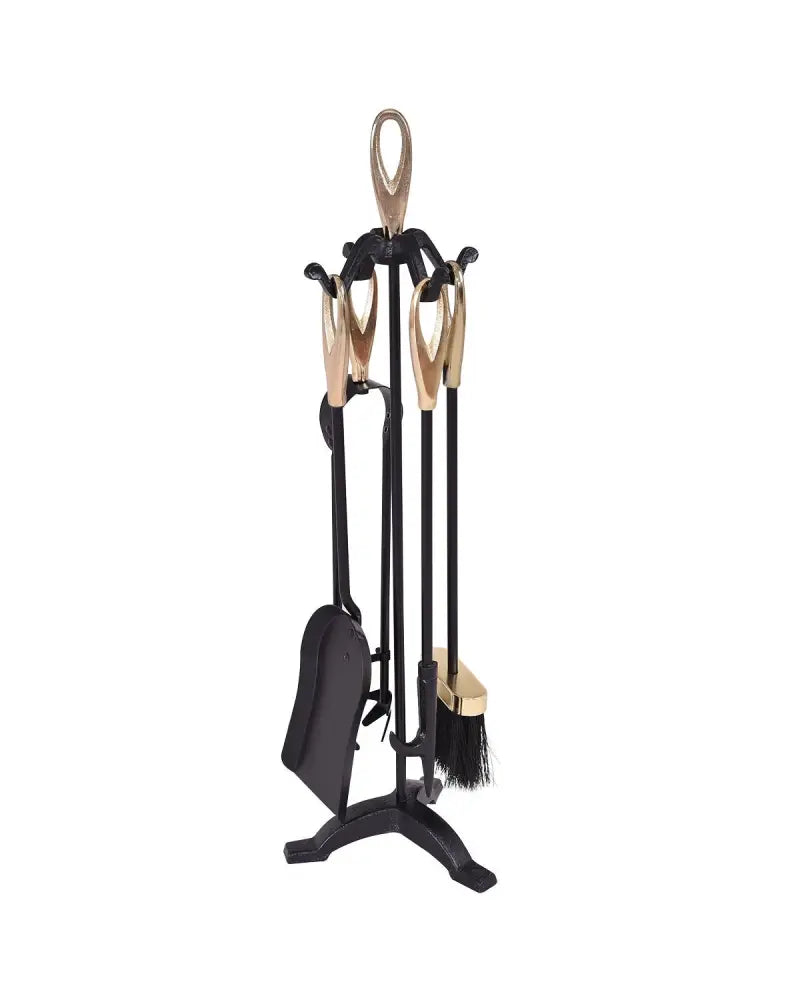 5 Pieces Stylish Gold Iron Fireplace Tools Set - Golden - Fireplace Tools