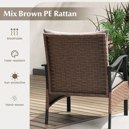 5 Pieces Wicker Patio Furniture Set Ottomans and Cushions and 2-Tier Tempered Glass Side Table-Brown - Brown - Patio