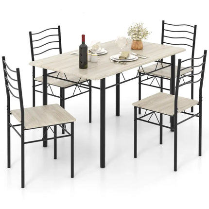 5 Pieces Wood Metal Dining Table Set with 4 Chairs-Natural Costway