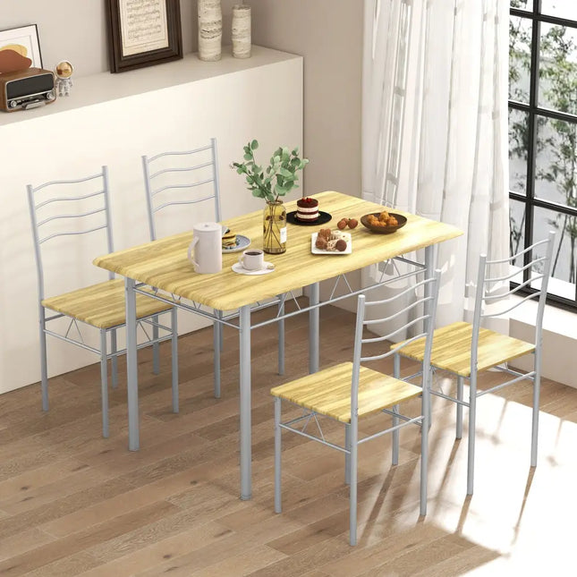 5 Pieces Wood Metal Dining Table Set with 4 Chairs-Walnut Costway