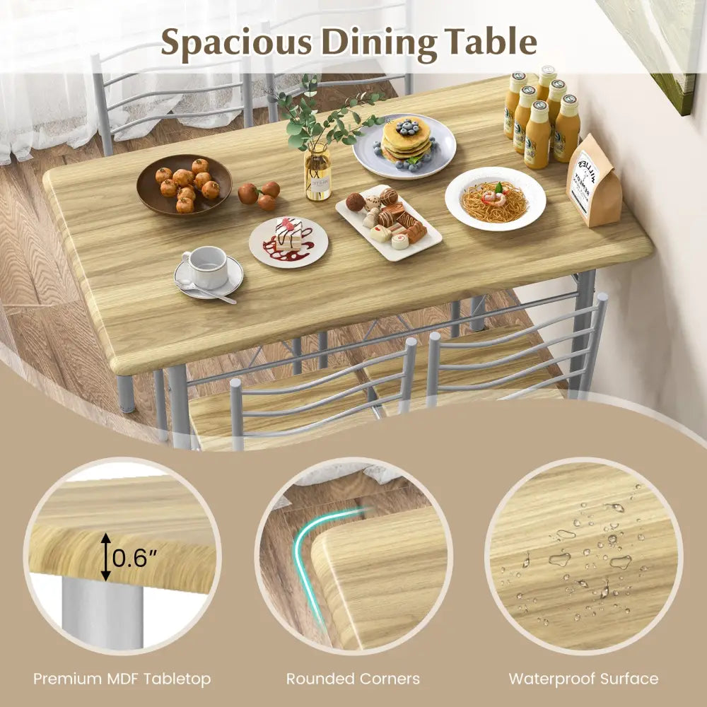 5 Pieces Wood Metal Dining Table Set with 4 Chairs-Walnut - Walnut - Dining Room Sets