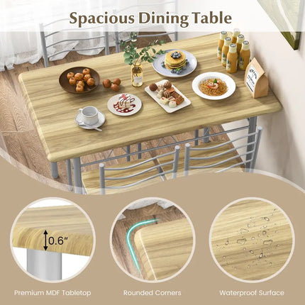 5 Pieces Wood Metal Dining Table Set with 4 Chairs-Walnut Costway