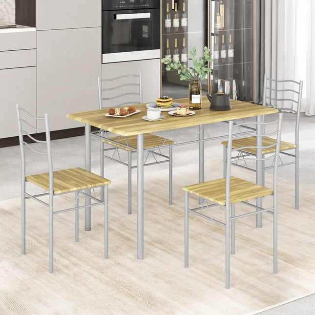 5 Pieces Wood Metal Dining Table Set with 4 Chairs-Walnut Costway