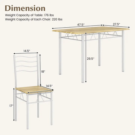 5 Pieces Wood Metal Dining Table Set with 4 Chairs-Walnut Costway