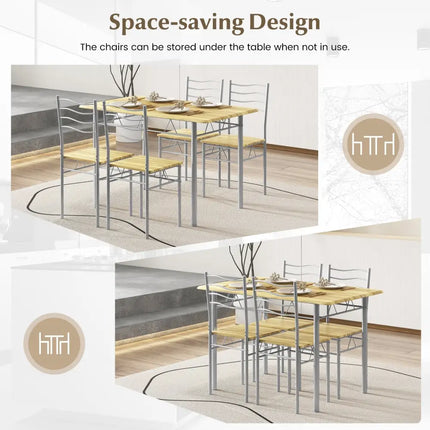 5 Pieces Wood Metal Dining Table Set with 4 Chairs-Walnut Costway