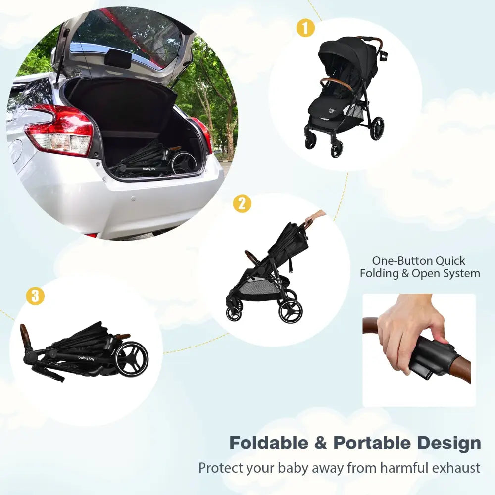 5-Point Harness Lightweight Infant Stroller with Foot Cover and Adjustable Backrest-Black - Black - Baby Strollers