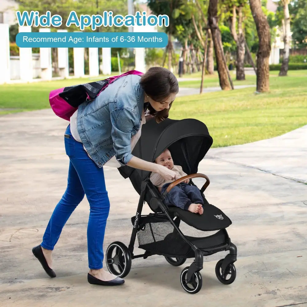 5-Point Harness Lightweight Infant Stroller with Foot Cover and Adjustable Backrest-Black - Black - Baby Strollers