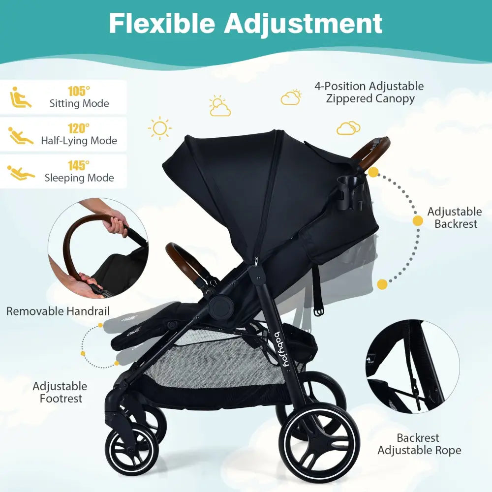 5-Point Harness Lightweight Infant Stroller with Foot Cover and Adjustable Backrest-Black - Black - Baby Strollers