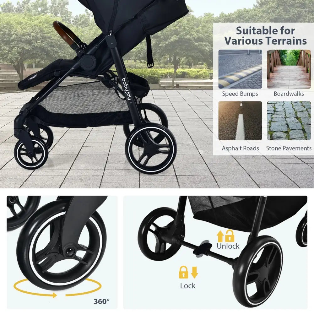 5-Point Harness Lightweight Infant Stroller with Foot Cover and Adjustable Backrest-Black - Black - Baby Strollers