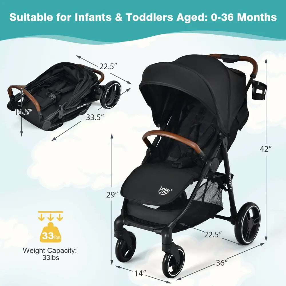 5-Point Harness Lightweight Infant Stroller with Foot Cover and Adjustable Backrest-Black - Black - Baby Strollers