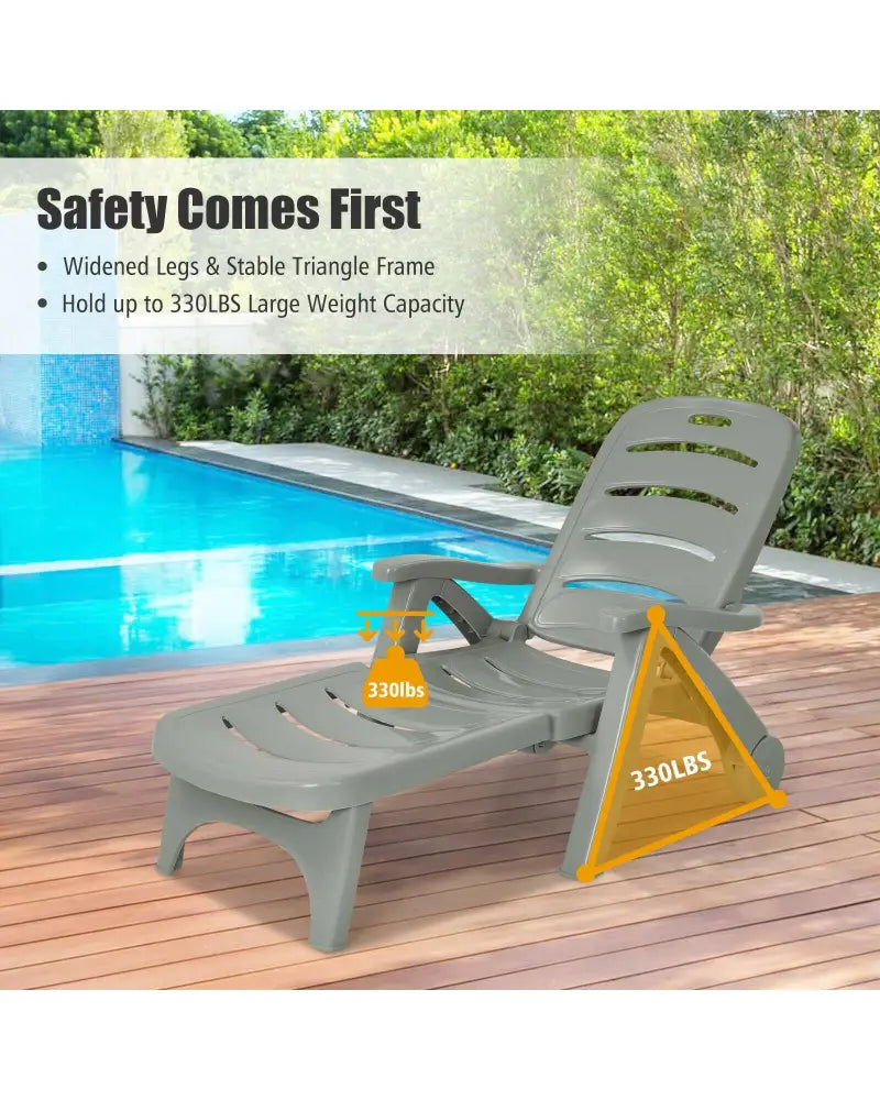 5 Position Adjustable Folding Lounger Chaise Chair-Gray - Gray - Outdoor Chaise Lounges